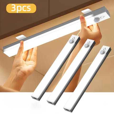 Set of 3 LED Lights with Motion Detection - Adjustable Brightness for Cabinets, Rechargeable Via USB, Featuring Three Color Temperatures (3000K/4500K/6000K), Suitable for Use As Night Lights in Bedrooms, Staircases, Kitchens, Piano Rooms