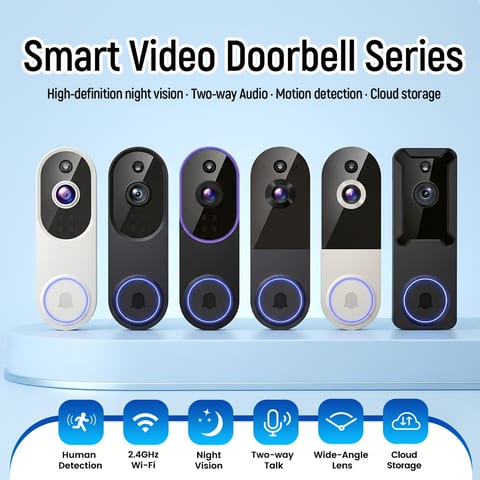 2K Wireless Camera, Multi-combination Smart Doorbell, 166° Wide-angle Video Surveillance, Two-way Voice Intercom, Cloud Storage, Support For Rechargeable Batteries, Equipped With AI Human Body Detection And 2.4G WiFi Connection, Clear Night Vision