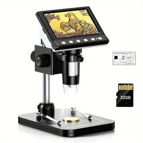 4.3'' IPS LCD Digital Microscope 1000X Magnification Microscope For Adults, Coin Collection Supplies With 8 Adjustable LEDs, Windows Compatible